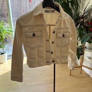 Zara Beige Cropped Denim Jacket
